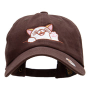 Happy Cat Embroidered Cotton Twill Washed Cap