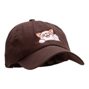 Happy Cat Embroidered Cotton Twill Washed Cap