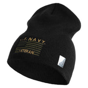 Navy Veteran Flag Symbol Embroidered Heavyweight Classic Knit Short Beanie - Black OSFM