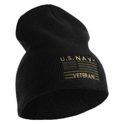 Navy Veteran Flag Symbol Embroidered Heavyweight Classic Knit Short Beanie - Black OSFM