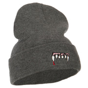 Vampire Fangs Embroidered Long Beanie