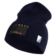 Navy Veteran Flag Symbol Embroidered Heavyweight Classic Knit Short Beanie - Navy OSFM