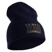 Navy Veteran Flag Symbol Embroidered Heavyweight Classic Knit Short Beanie - Navy OSFM