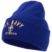 USN Veteran Military Logo Embroidered 12 Inch Long Knitted Beanie