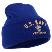 USN Veteran Military Logo Embroidered 12 Inch Long Knitted Beanie