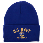 USN Veteran Military Logo Embroidered 12 Inch Long Knitted Beanie