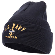 USN Veteran Military Logo Embroidered 12 Inch Long Knitted Beanie