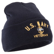 USN Veteran Military Logo Embroidered 12 Inch Long Knitted Beanie