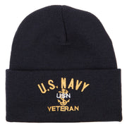 USN Veteran Military Logo Embroidered 12 Inch Long Knitted Beanie