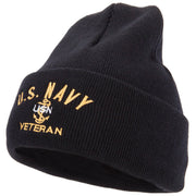 USN Veteran Military Logo Embroidered 12 Inch Long Knitted Beanie