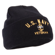 USN Veteran Military Logo Embroidered 12 Inch Long Knitted Beanie