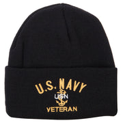 USN Veteran Military Logo Embroidered 12 Inch Long Knitted Beanie