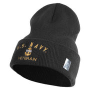 Navy USN Veteran Logo Embroidered 12 inch Cuffed Knit YP Long Beanie - Dk-Grey OSFM