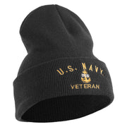 Navy USN Veteran Logo Embroidered 12 inch Cuffed Knit YP Long Beanie - Dk-Grey OSFM