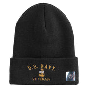 Navy USN Veteran Logo Embroidered 12 inch Cuffed Knit YP Long Beanie - Dk-Grey OSFM