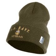 Navy USN Veteran Logo Embroidered 12 inch Cuffed Knit YP Long Beanie - Olive OSFM