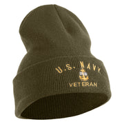 Navy USN Veteran Logo Embroidered 12 inch Cuffed Knit YP Long Beanie - Olive OSFM
