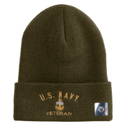 Navy USN Veteran Logo Embroidered 12 inch Cuffed Knit YP Long Beanie - Olive OSFM