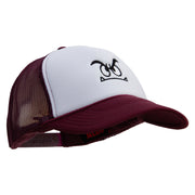 Mario Koomba Face Embroidered Two Tone Polyester 5 Panel Foam Front Mesh Back Cap - Maroon-White OSFM