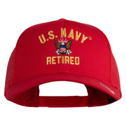US Navy Retired Military Embroidered Solid Cotton Twill Mesh Prostyle Cap - Red OSFM