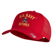 US Navy Retired Military Embroidered Solid Cotton Twill Mesh Prostyle Cap - Red OSFM