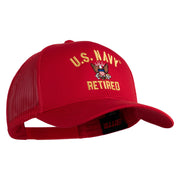 US Navy Retired Military Embroidered Solid Cotton Twill Mesh Prostyle Cap - Red OSFM