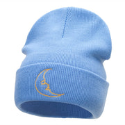 Sleepy Moon Embroidered Long Knitted Beanie