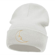 Sleepy Moon Embroidered Long Knitted Beanie