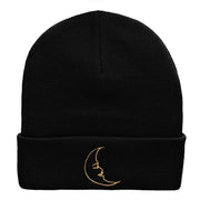 Sleepy Moon Embroidered Long Knitted Beanie