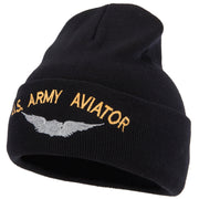 US Army Aviator Logo Embroidered 12 Inch Long Knitted Beanie