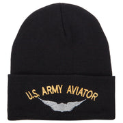 US Army Aviator Logo Embroidered 12 Inch Long Knitted Beanie