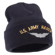 US Army Aviator Logo Embroidered 12 Inch Long Knitted Beanie