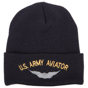 US Army Aviator Logo Embroidered 12 Inch Long Knitted Beanie