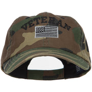 Veteran Letters with Silver USA Flag Embroidered Enzyme Camo Cap