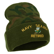 US Navy Seabee Retired Military Embroidered Camo Long Beanie