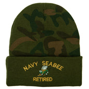 US Navy Seabee Retired Military Embroidered Camo Long Beanie