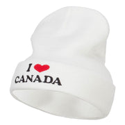 I Love Canada Embroidered Long Beanie