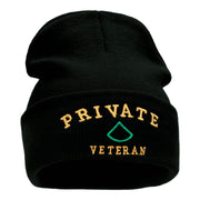 Private Veteran Embroidered Long Knitted Beanie