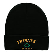 Private Veteran Embroidered Long Knitted Beanie