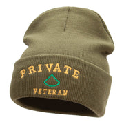 Private Veteran Embroidered Long Knitted Beanie