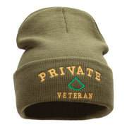 Private Veteran Embroidered Long Knitted Beanie