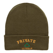 Private Veteran Embroidered Long Knitted Beanie