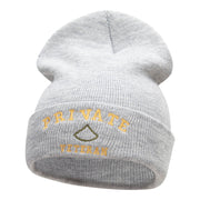 Private Veteran Embroidered Long Knitted Beanie