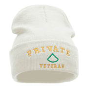 Private Veteran Embroidered Long Knitted Beanie