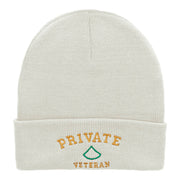 Private Veteran Embroidered Long Knitted Beanie