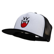 Mario Ghost Face Embroidered Flat Bill Snapback Trucker Cap - White-Black OSFM