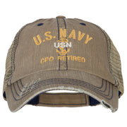 US Navy CPO Retired Embroidered Low Profile Cotton Mesh Cap