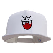 Mario Ghost Face Embroidered Flat Bill Snapback Trucker Cap - White-White OSFM