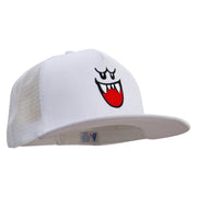 Mario Ghost Face Embroidered Flat Bill Snapback Trucker Cap - White-White OSFM