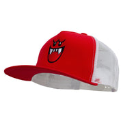 Mario Ghost Face Embroidered Flat Bill Snapback Trucker Cap - Red-White OSFM